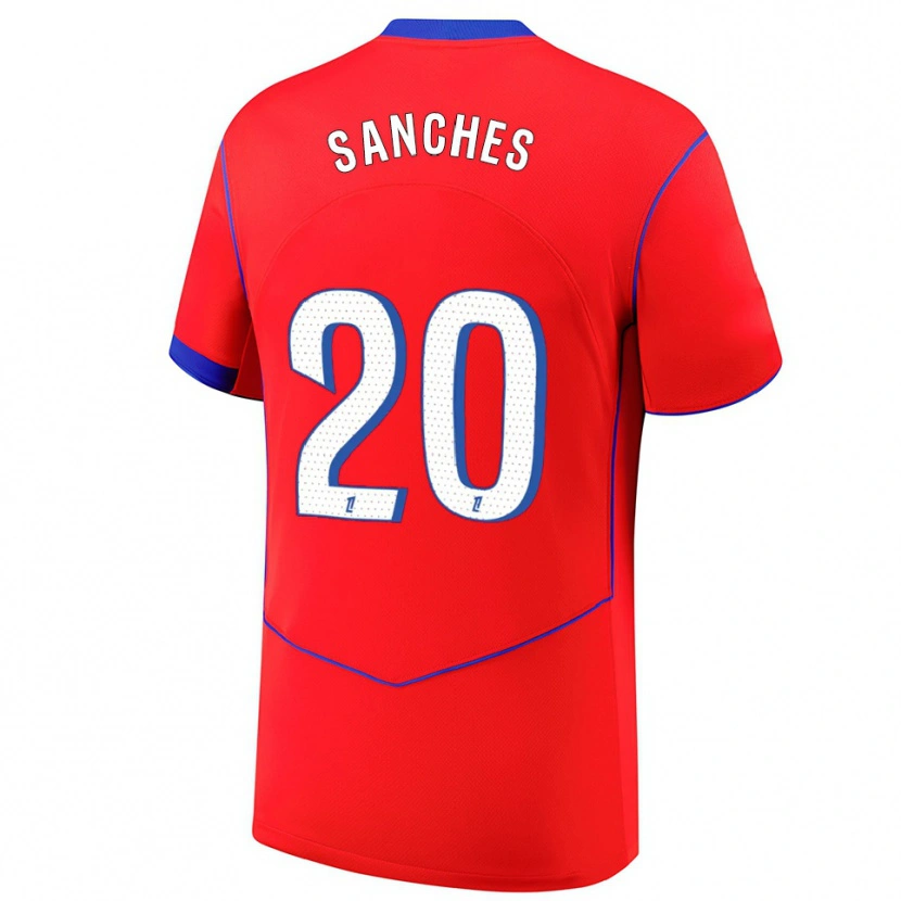 Danxen Hombre Camiseta Cédric Sanches #20 Rojo Azul Blanco Equipación Tercera 2025/26 La Camisa