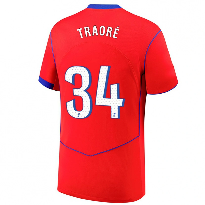 Danxen Hombre Camiseta Naolia Traoré #34 Rojo Azul Blanco Equipación Tercera 2025/26 La Camisa