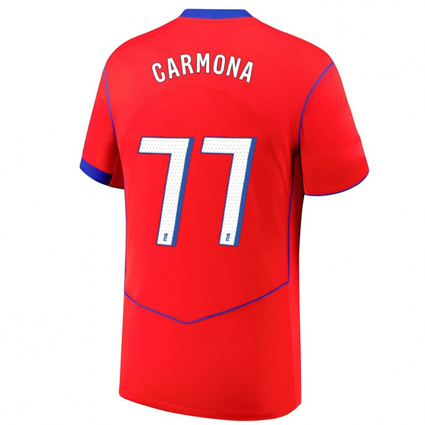 Danxen Hombre Camiseta Olga Carmona #77 Rojo Azul Blanco Equipación Tercera 2025/26 La Camisa