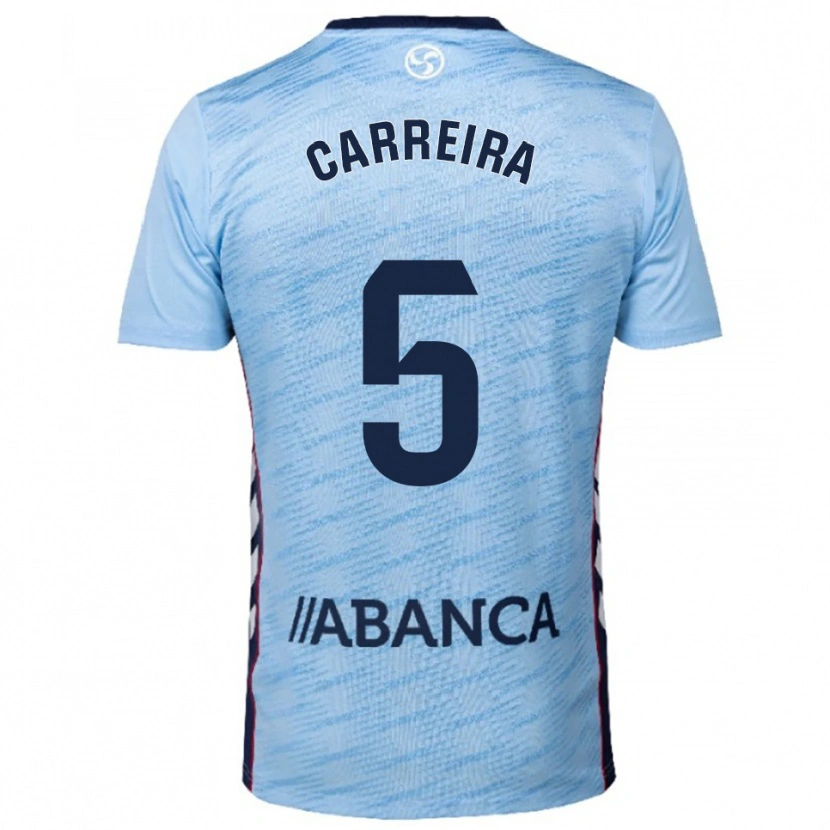 Danxen Mujer Camiseta Sergio Carreira #5 Celeste Rojo 1ª Equipación 2025/26 La Camisa