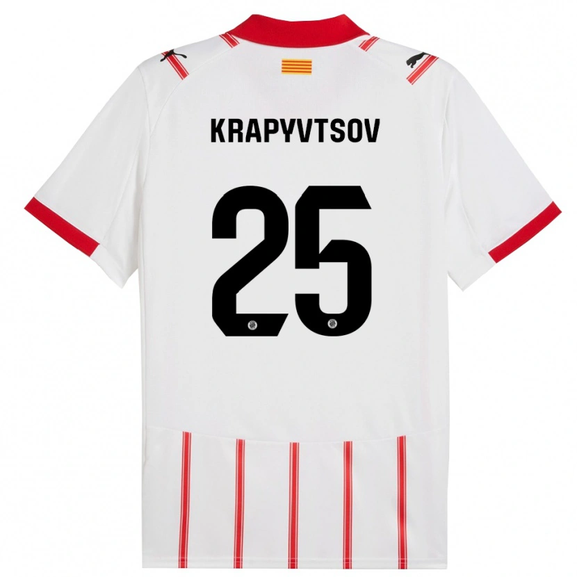 Danxen Mujer Camiseta Vladyslav Krapyvtsov #25 Blanco Rojo 1ª Equipación 2025/26 La Camisa
