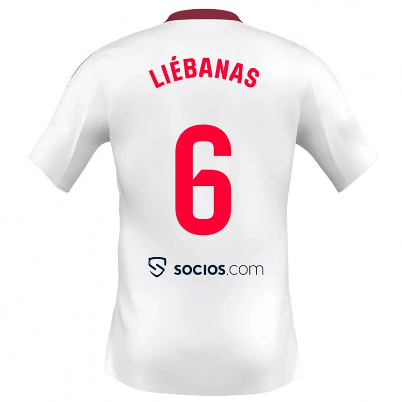 Danxen Mujer Camiseta José Manuel Liébanas #6 Blanco Rojo 1ª Equipación 2025/26 La Camisa