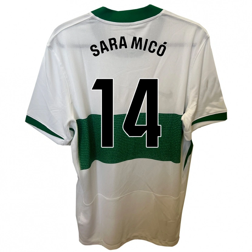Danxen Mujer Camiseta Sara Micó Soler #14 Blanco Verde 1ª Equipación 2025/26 La Camisa