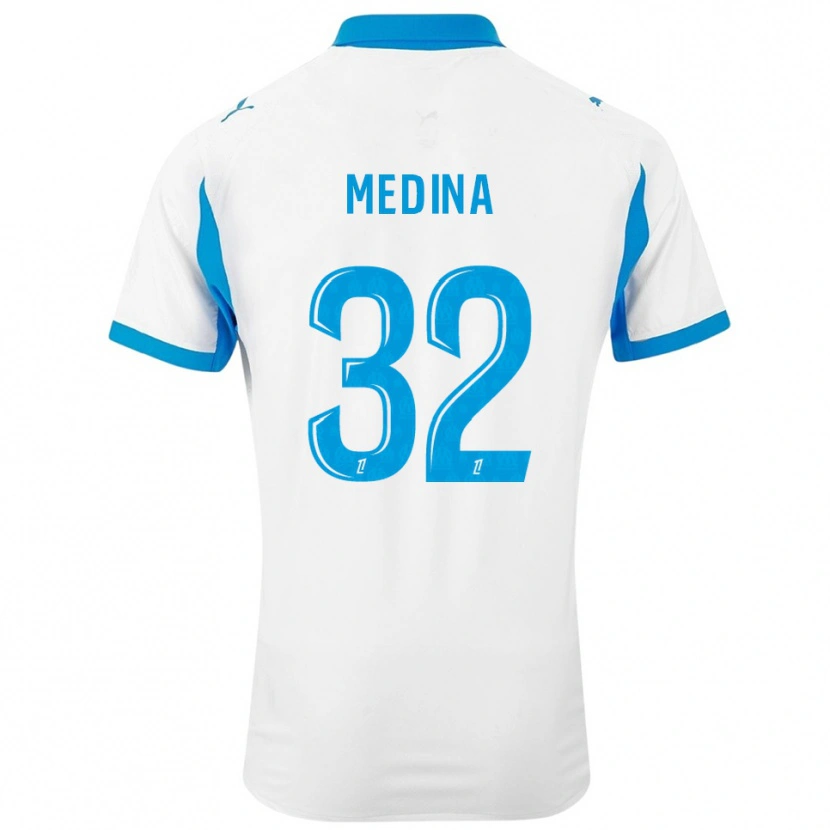 Danxen Mujer Camiseta Facundo Medina #32 Blanco Celeste 1ª Equipación 2025/26 La Camisa