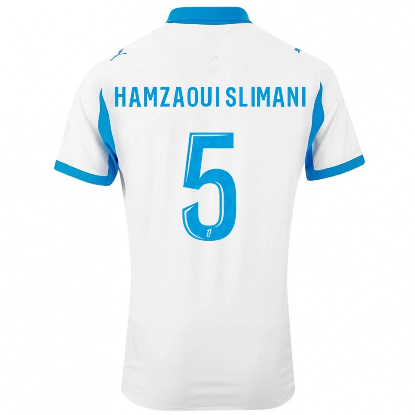 Danxen Mujer Camiseta Hilan Hamzaoui Slimani #5 Blanco Celeste 1ª Equipación 2025/26 La Camisa