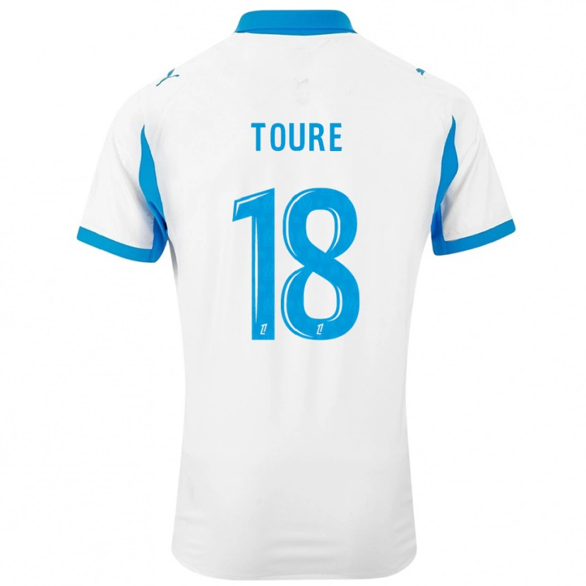 Danxen Mujer Camiseta Isaak Toure #18 Blanco Celeste 1ª Equipación 2025/26 La Camisa
