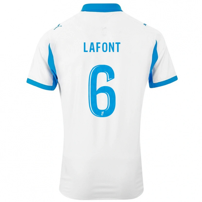Danxen Mujer Camiseta Gaël Lafont #6 Blanco Celeste 1ª Equipación 2025/26 La Camisa