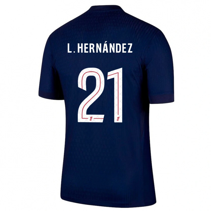 Danxen Mujer Camiseta Lucas Hernández #21 Azul Marino Rojo 1ª Equipación 2025/26 La Camisa