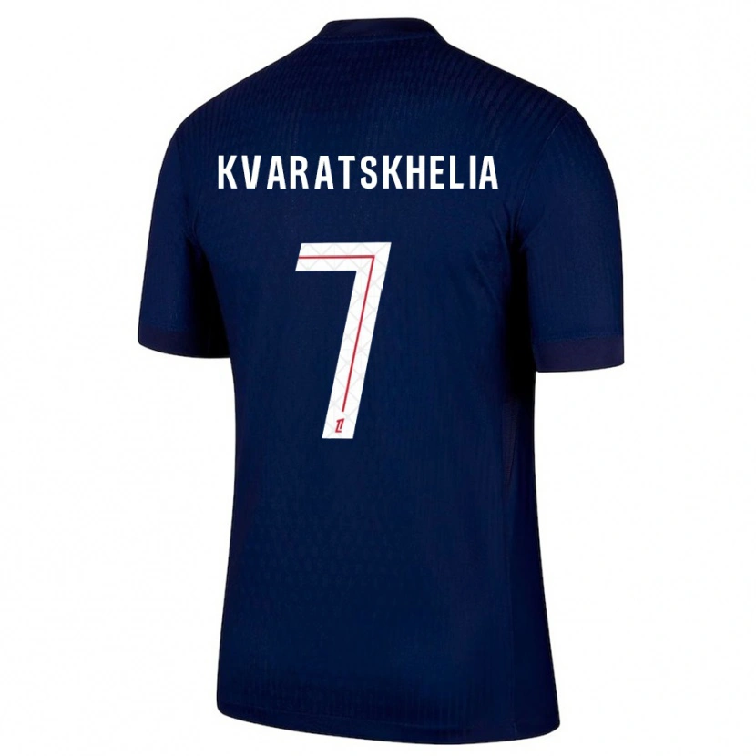Danxen Mujer Camiseta Khvicha Kvaratskhelia #7 Azul Marino Rojo 1ª Equipación 2025/26 La Camisa