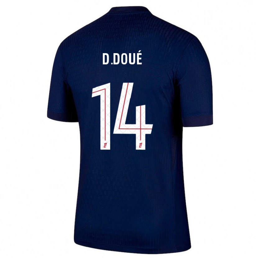 Danxen Mujer Camiseta Désiré Doué #14 Azul Marino Rojo 1ª Equipación 2025/26 La Camisa