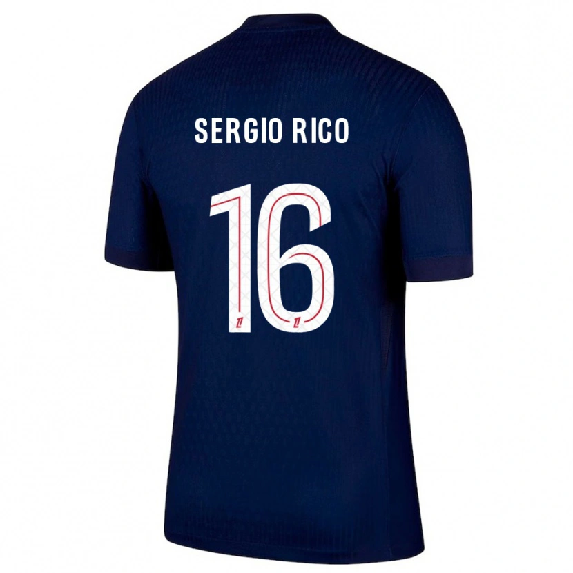 Danxen Mujer Camiseta Sergio Rico #16 Azul Marino Rojo 1ª Equipación 2025/26 La Camisa
