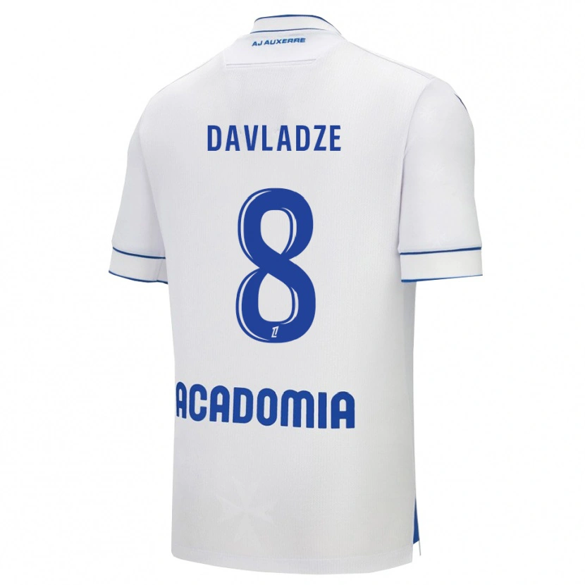 Danxen Mujer Camiseta Luca Davladze #8 Blanco Azul 1ª Equipación 2025/26 La Camisa