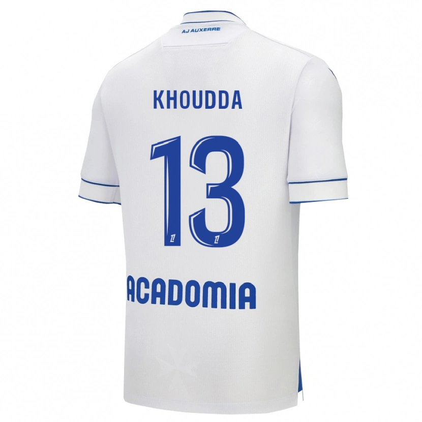 Danxen Mujer Camiseta Youssef Khoudda #13 Blanco Azul 1ª Equipación 2025/26 La Camisa
