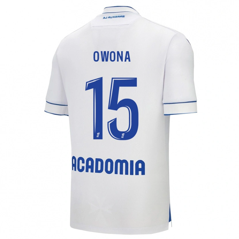 Danxen Mujer Camiseta Elijah Owona #15 Blanco Azul 1ª Equipación 2025/26 La Camisa