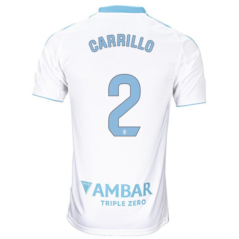 Danxen Mujer Camiseta Hugo Carrillo #2 Blanco Celeste 1ª Equipación 2025/26 La Camisa