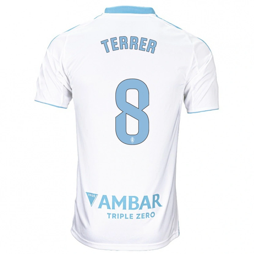 Danxen Mujer Camiseta Lucas Terrer #8 Blanco Celeste 1ª Equipación 2025/26 La Camisa