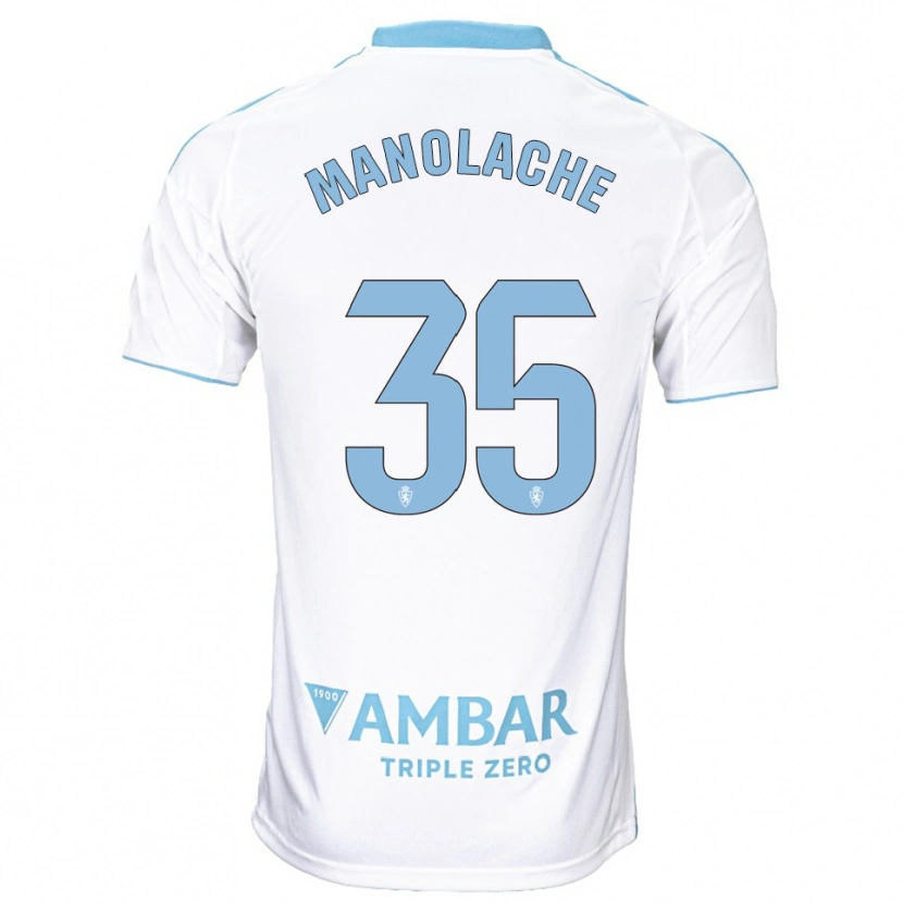 Danxen Mujer Camiseta Marcos Manolache #35 Blanco Celeste 1ª Equipación 2025/26 La Camisa
