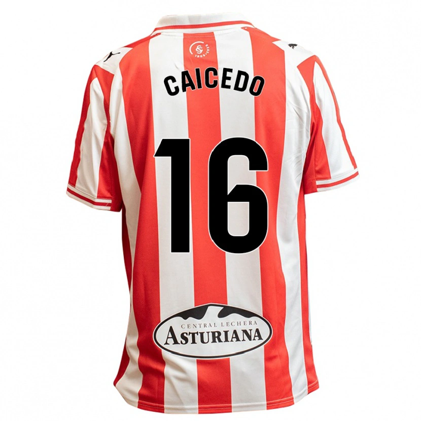 Danxen Mujer Camiseta Jordy Caicedo #16 Blanco Rojo 1ª Equipación 2025/26 La Camisa