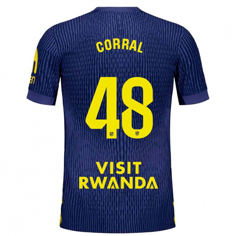 Danxen Mujer Camiseta Adrián Corral #48 Azul Marino Amarillo 2ª Equipación 2025/26 La Camisa