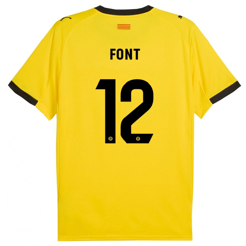 Danxen Mujer Camiseta Jordi Font #12 Amarillo Negro 2ª Equipación 2025/26 La Camisa
