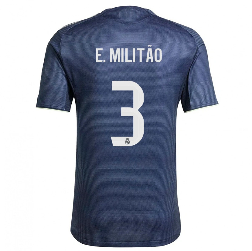 Danxen Mujer Camiseta Éder Militão #3 Azul Marino Plata 2ª Equipación 2025/26 La Camisa