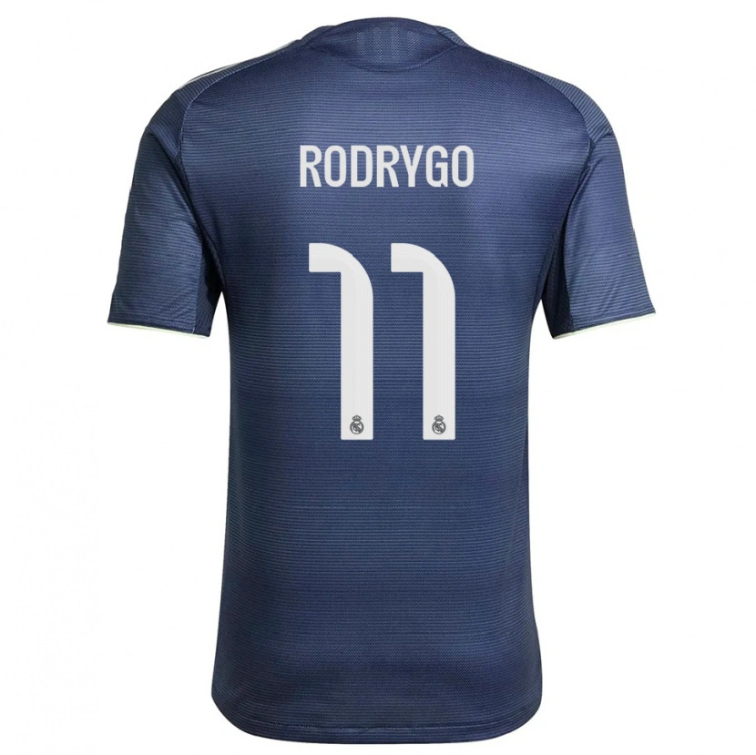 Danxen Mujer Camiseta Rodrygo #11 Azul Marino Plata 2ª Equipación 2025/26 La Camisa