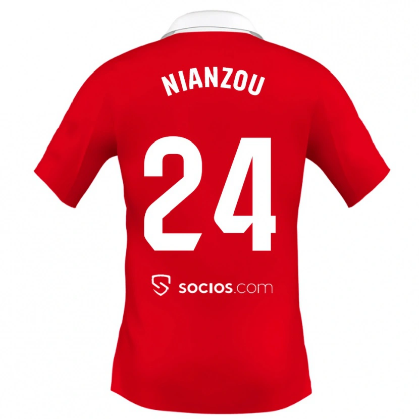 Danxen Mujer Camiseta Tanguy Nianzou #24 Rojo Blanco Gris 2ª Equipación 2025/26 La Camisa