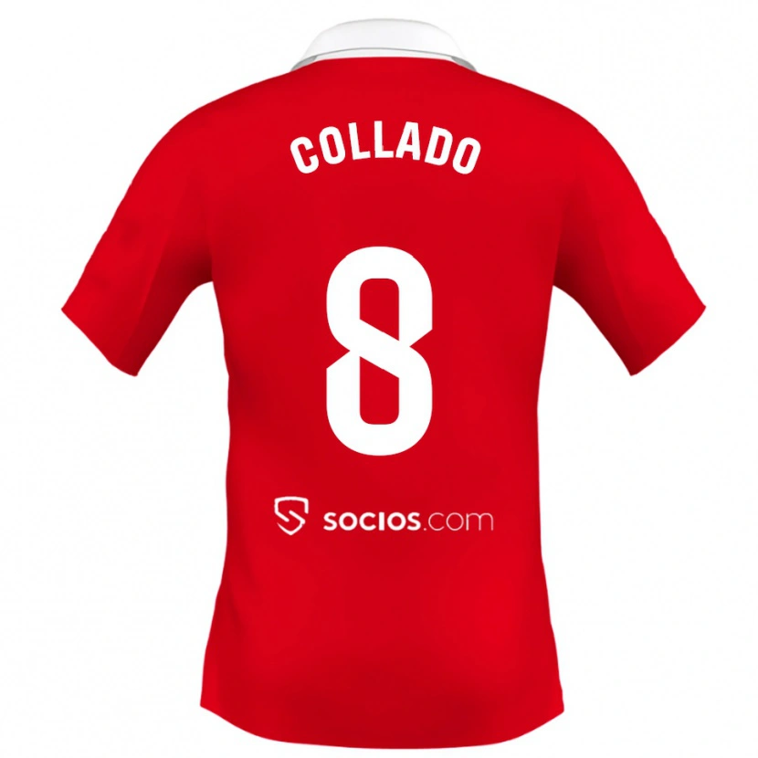 Danxen Mujer Camiseta Alberto Collado #8 Rojo Blanco Gris 2ª Equipación 2025/26 La Camisa