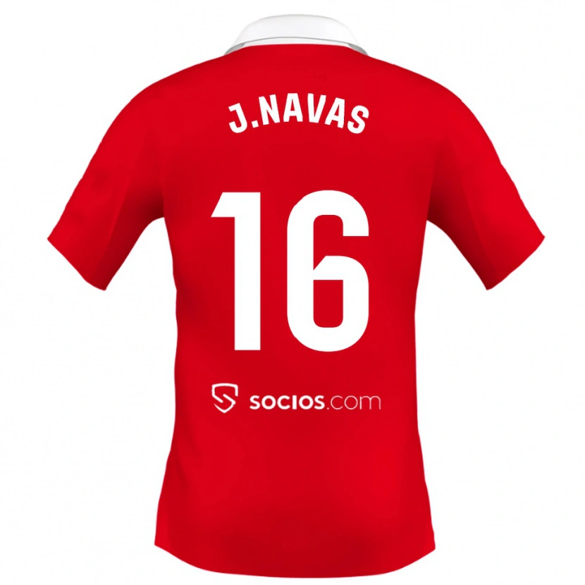 Danxen Mujer Camiseta Jesus Navas #16 Rojo Blanco Gris 2ª Equipación 2025/26 La Camisa