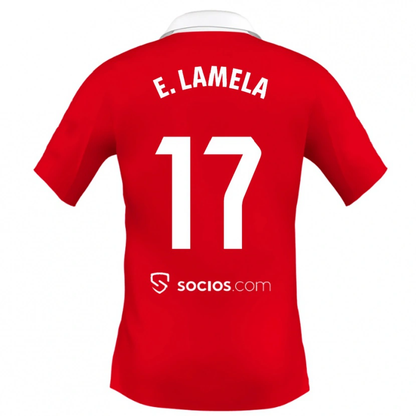 Danxen Mujer Camiseta Erik Lamela #17 Rojo Blanco Gris 2ª Equipación 2025/26 La Camisa