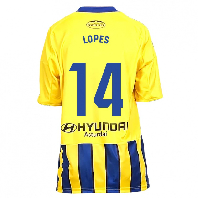Danxen Mujer Camiseta Adrián Lopes #14 Amarillo Azul 2ª Equipación 2025/26 La Camisa