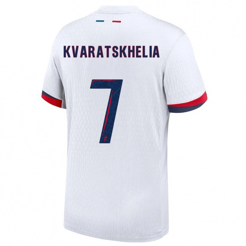 Danxen Mujer Camiseta Khvicha Kvaratskhelia #7 Blanco Rojo 2ª Equipación 2025/26 La Camisa
