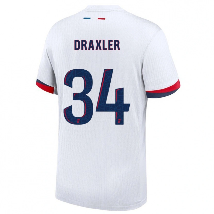 Danxen Mujer Camiseta Julian Draxler #34 Blanco Rojo 2ª Equipación 2025/26 La Camisa