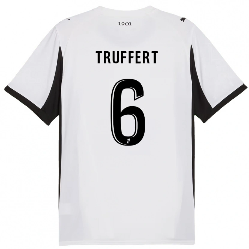 Danxen Mujer Camiseta Florian Truffert #6 Blanco Negro 2ª Equipación 2025/26 La Camisa