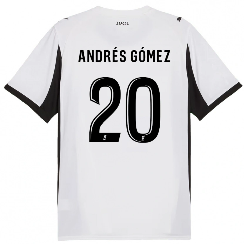 Danxen Mujer Camiseta Carlos Andrés Gómez #20 Blanco Negro 2ª Equipación 2025/26 La Camisa