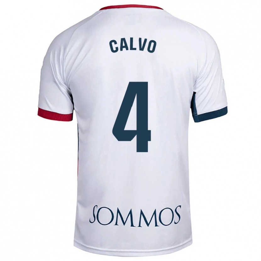 Danxen Mujer Camiseta Álex Calvo #4 Blanco Rojo 2ª Equipación 2025/26 La Camisa