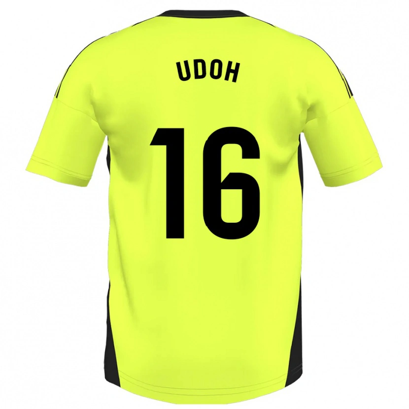 Danxen Mujer Camiseta Isaac Udoh #16 Amarillo Fluorescente 2ª Equipación 2025/26 La Camisa