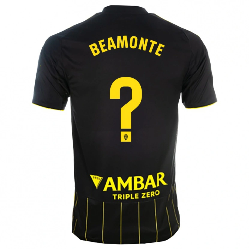 Danxen Mujer Camiseta Adrián Beamonte #0 Negro Amarillo 2ª Equipación 2025/26 La Camisa