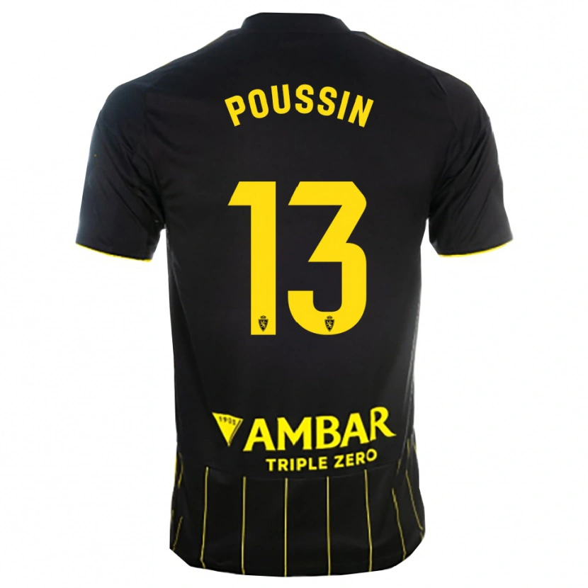 Danxen Mujer Camiseta Gaëtan Poussin #13 Negro Amarillo 2ª Equipación 2025/26 La Camisa