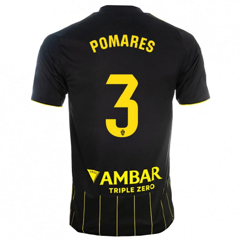 Danxen Mujer Camiseta Carlos Pomares #3 Negro Amarillo 2ª Equipación 2025/26 La Camisa