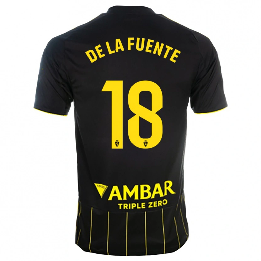 Danxen Mujer Camiseta Paulino De La Fuente #18 Negro Amarillo 2ª Equipación 2025/26 La Camisa