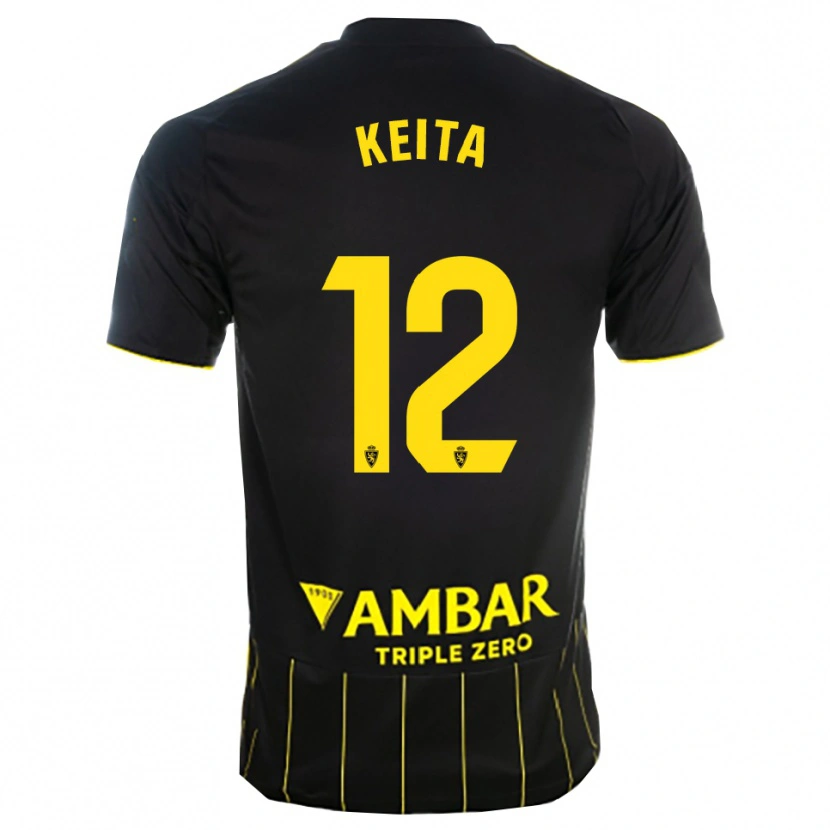 Danxen Mujer Camiseta Lassine Keita #12 Negro Amarillo 2ª Equipación 2025/26 La Camisa