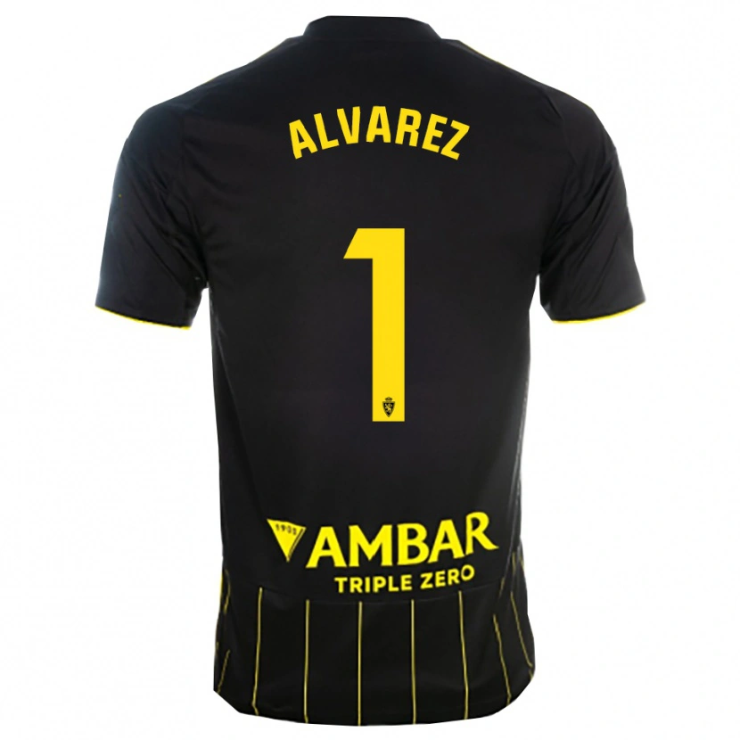 Danxen Mujer Camiseta Cristian Álvarez #1 Negro Amarillo 2ª Equipación 2025/26 La Camisa