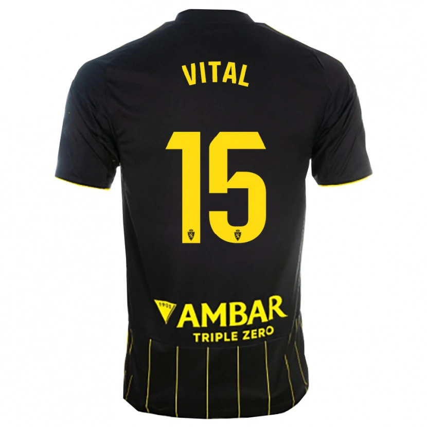 Danxen Mujer Camiseta Bernardo Vital #15 Negro Amarillo 2ª Equipación 2025/26 La Camisa