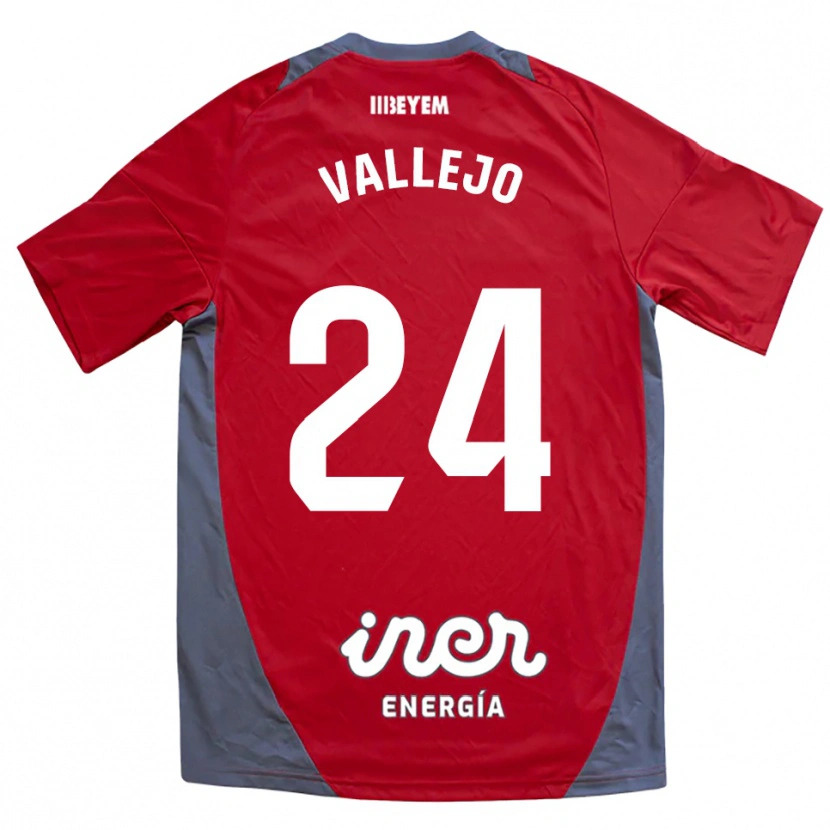Danxen Mujer Camiseta Jesús Vallejo #24 Rojo Gris 2ª Equipación 2025/26 La Camisa