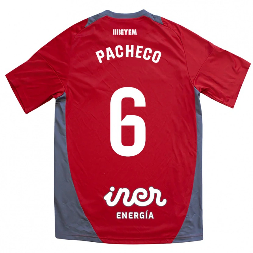 Danxen Mujer Camiseta Antonio Pacheco #6 Rojo Gris 2ª Equipación 2025/26 La Camisa