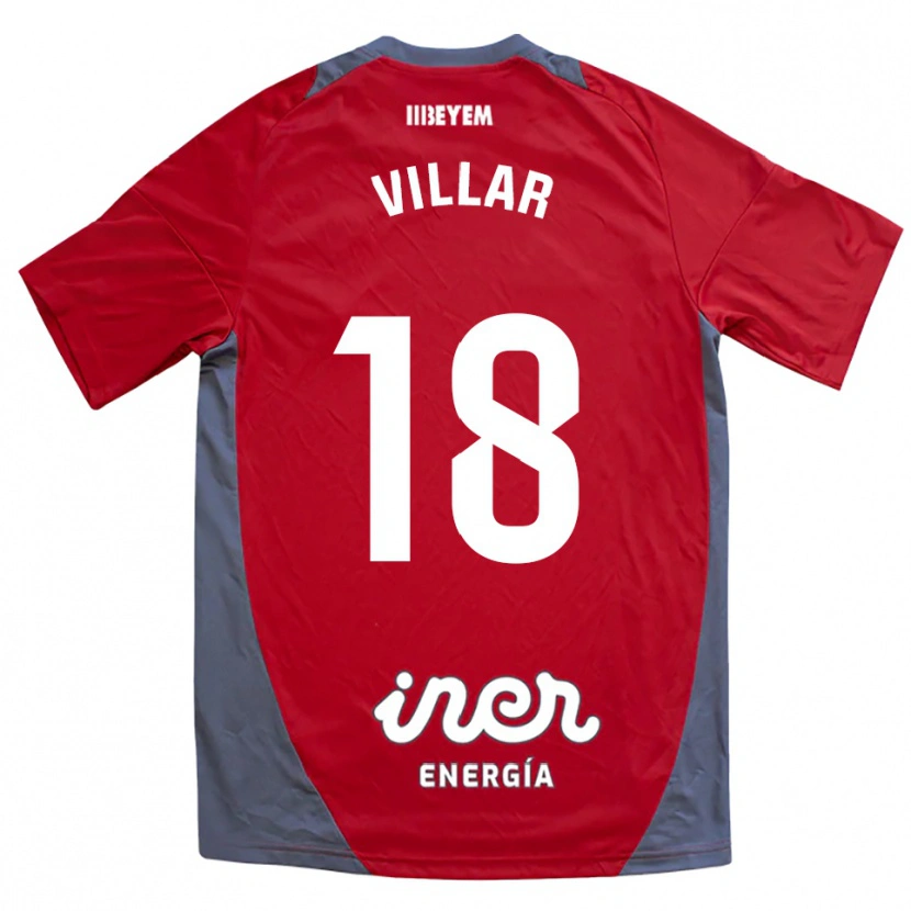 Danxen Mujer Camiseta Javi Villar #18 Rojo Gris 2ª Equipación 2025/26 La Camisa
