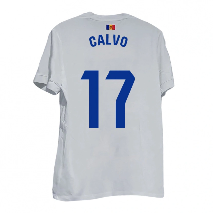 Danxen Mujer Camiseta Álex Calvo #17 Blanco Amarillo Azul 2ª Equipación 2025/26 La Camisa