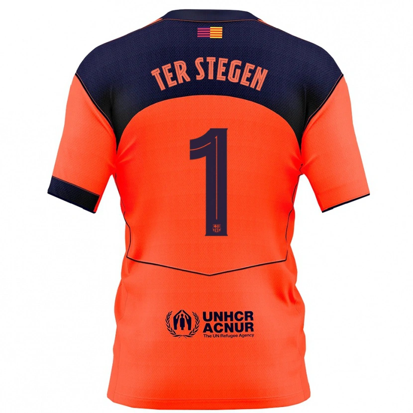 Danxen Mujer Camiseta Marc-André Ter Stegen #1 Naranja Marino Equipación Tercera 2025/26 La Camisa