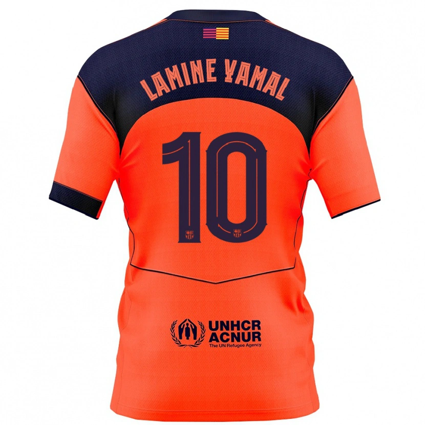 Danxen Mujer Camiseta Lamine Yamal #10 Naranja Marino Equipación Tercera 2025/26 La Camisa